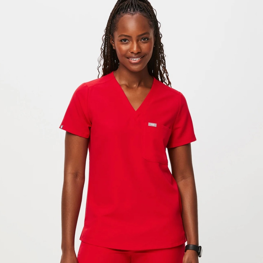Figs Catarina One-Pocket Scrub Top - XS - Pop Red